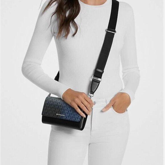 New Michael Kors Jet Set Large Ombré Signature Logo Crossbody Bag Black Multi - Picture 2 of 3